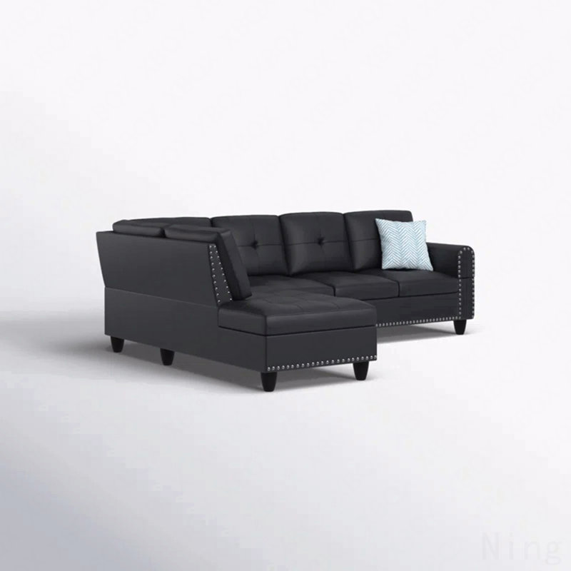 Black Faux Leather L - Shaped Sectional With Storage & Cup Holders 2Pc