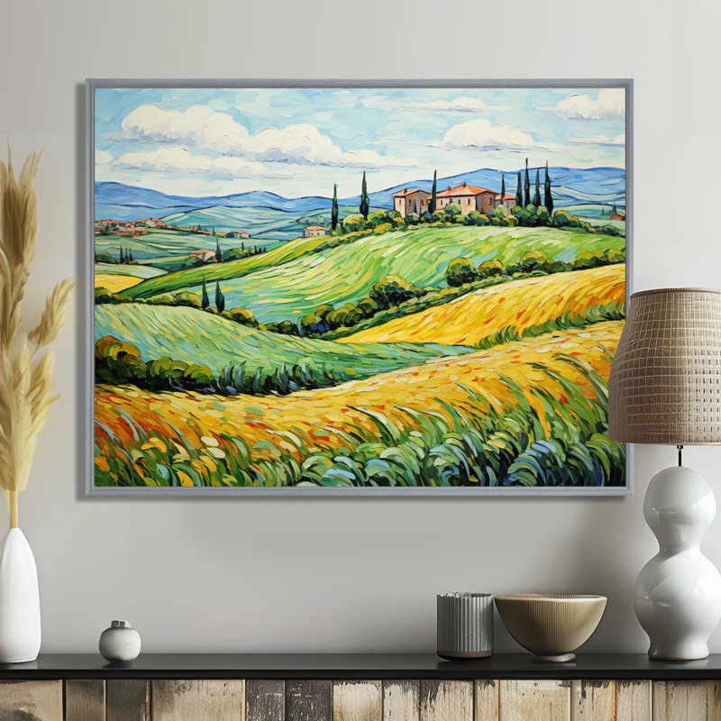 Vangogh Rolling Hills III - Vangogh, reproduction d'art sur toile, H 12 po x l 20 po x P 1 po, Encadrement argenté