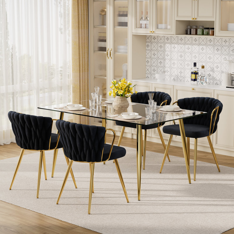 5 - Piece Glass Dining Set, Black, 30" H x 51" L x 31.5" W