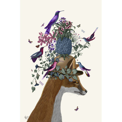 Fox Birdkeeper with Pineapple 1 Piece Wrapped Canvas Wall Art