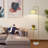 Modern Arc Floor Lamp With Hanging Drum Shade And Base - Tall Standing Light With Side Table For Living Room, Bedroom, Or Office - Gold Finish Contemporary Design