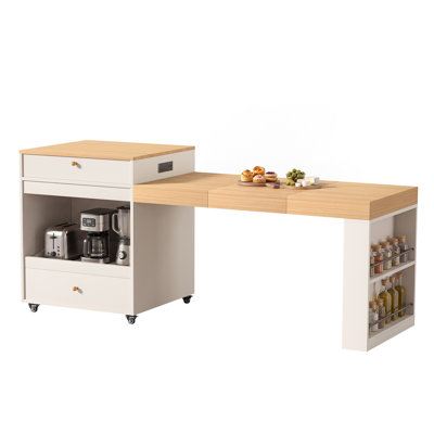 78.8" Rolling Kitchen Island with 3-Stage Extendable Dining Table (Seats 6-8), Built-in Power Outlet, Ample Storage Drawers & Cabinets, Mobile on Wheels - High-Density MDF, Easy Assembly