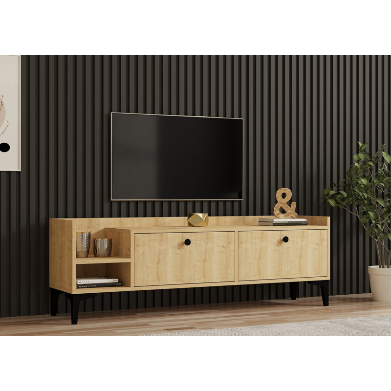 Meuble télé Sapphire Oak avec option de fixation murale, 59,1 po x 19,7 po x 14,2 po | 100% panneau de particules enduit de mélamine, épaisseur: 0,71 pouce | Plusieurs tablettes pour plus de rangement, élégantes et fonctionnelles pour les salons modernes