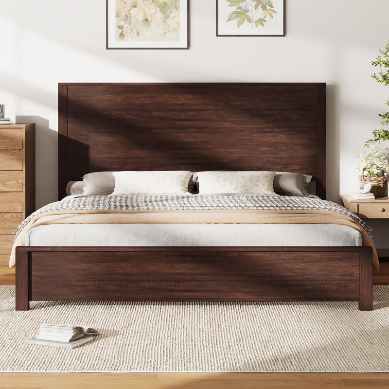 Base de lit en bois massif 51,2 po, lit plateforme rustique avec tête de lit épissée, Bois de grange récupéré, Très grand