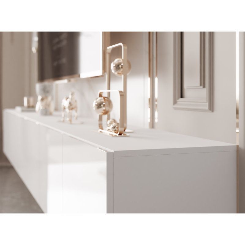 TV-Lowboard TV-Unit ANGEL, 36cm H x 300cm L x 40cm W, White Gloss