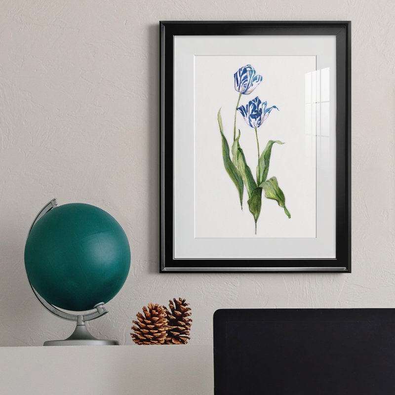Peinture botanique bleue vive II, Noir, H 22,5 po x l 30,5 po x P 1,5 po