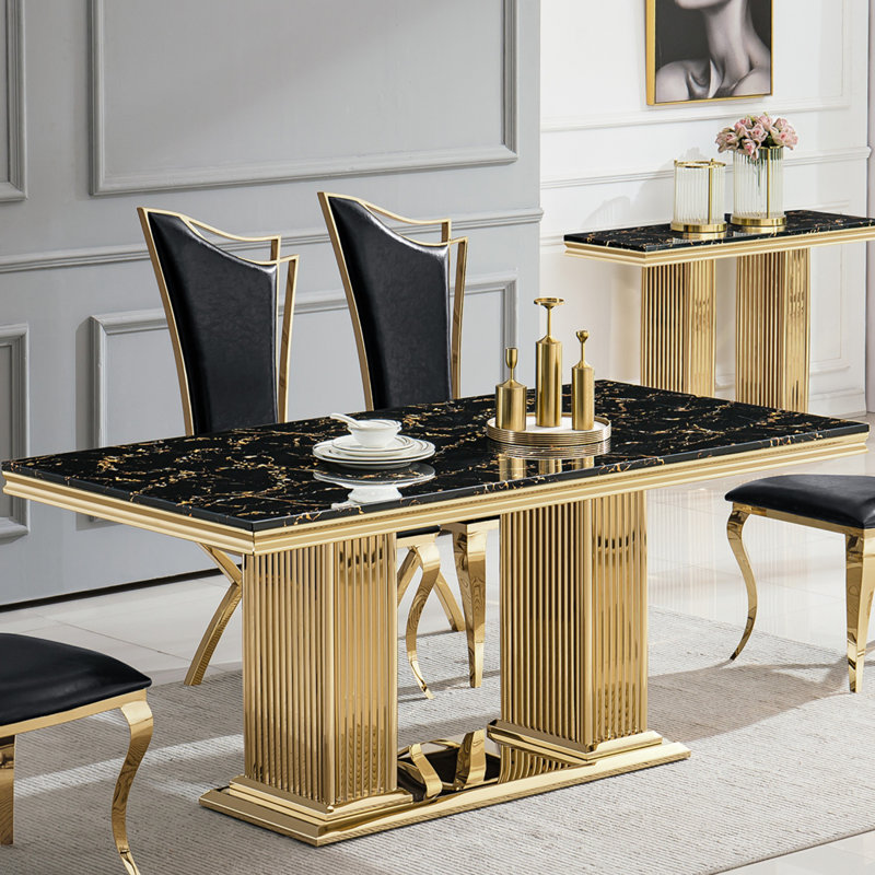 Granit Unfinished Metal Base Dining Table, Black, Gold