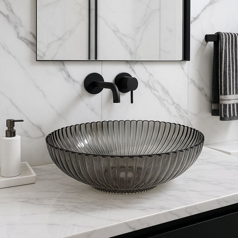 Majestic 21" Glass Oval Vessel Bathroom Sink, Gray
