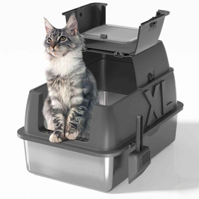 Stainless Steel Cat Litter Box with Lid - Deep for Large Cats, Odor-Free, Anti-Leak Design, and Easy-Clean Surface