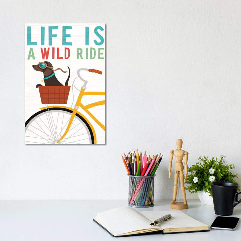 Dachshund Bicycle II by Michael Mullan - Print on Canvas, Wrapped Canvas, 20.32 cm H x 30.48 cm W