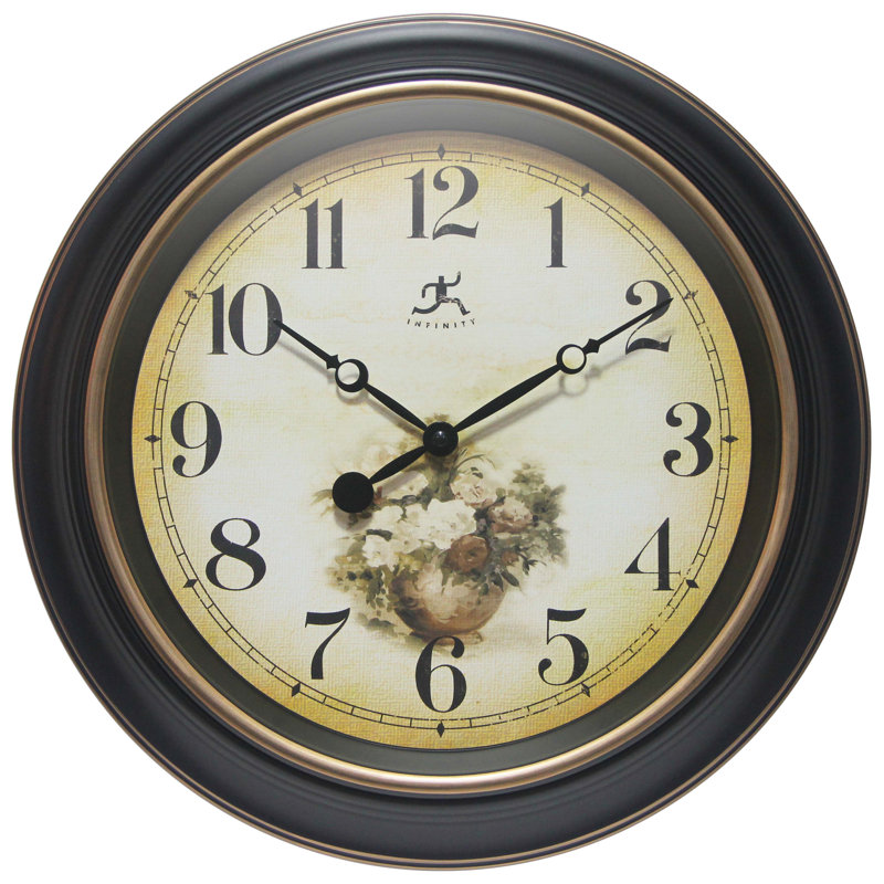 Botanic Antique Style Black and Gold 15.75" Wall Clock