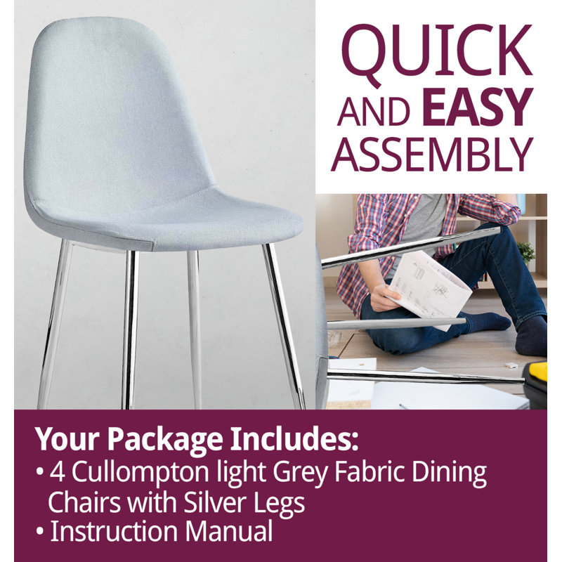 Mose 45cm H Fabric Upholstered Metal Upholstered Back Side Chair in Grey, Silver, 4