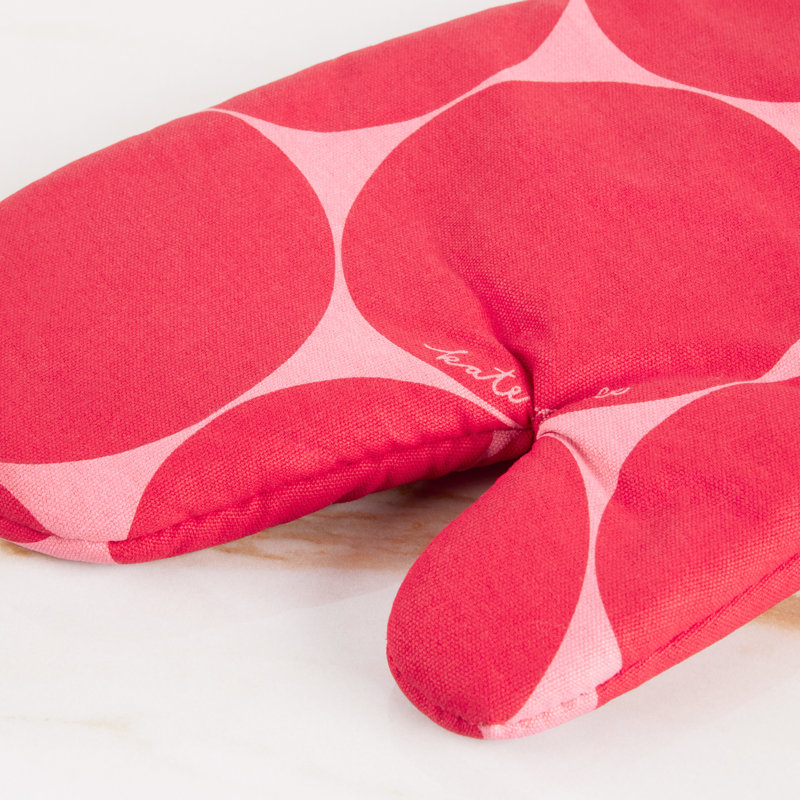 Kate Spade New York Oven Mitt & Pot Grabber 2 Piece Set, Heat Resistant 100% Cotton, Red/Rose Pink