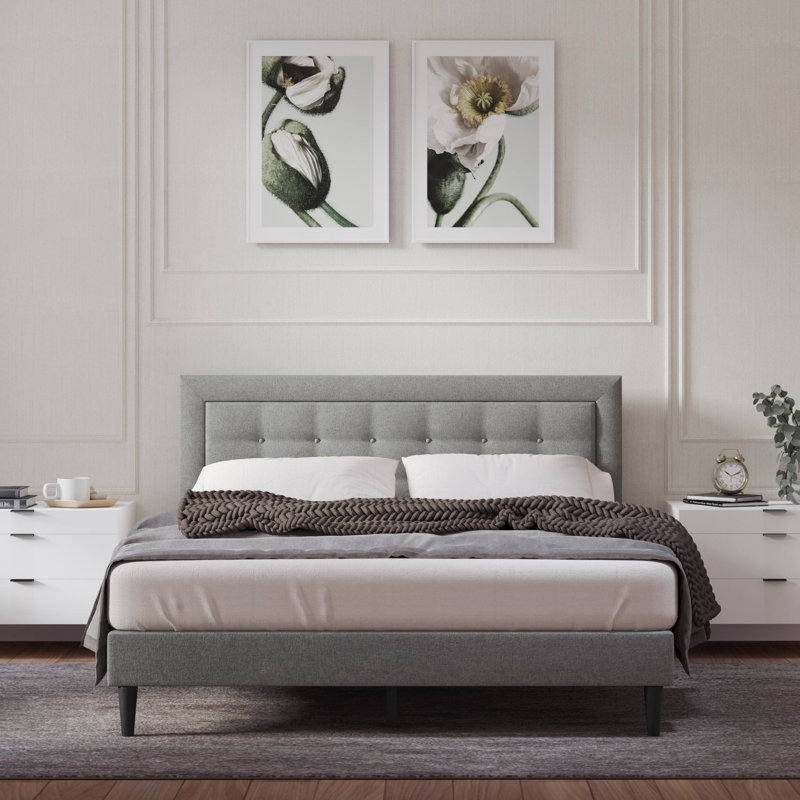 Ogrady Upholstered Platform Bed, Stone, Queen