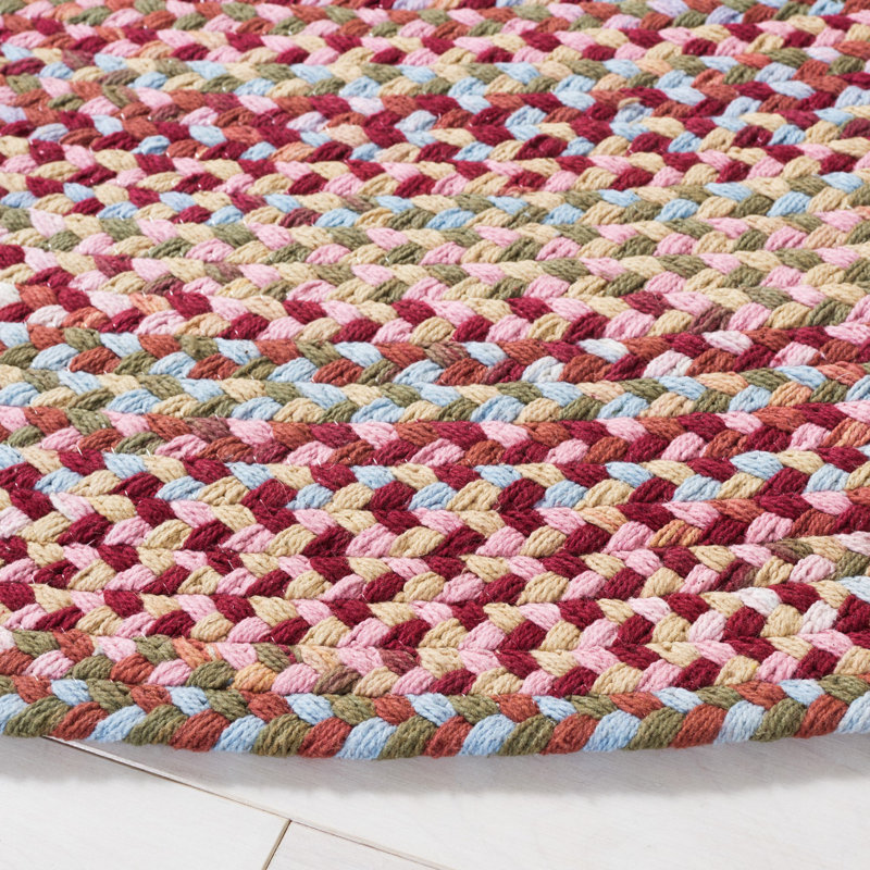 Tapis géométrique ovale en coton tressé à la main 3 pi x 5 pi Blitar - rouge / gris / vert, Ovale 3 pi x 5 pi