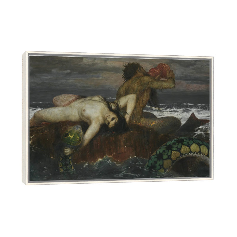 The Nereid  - ABQ38, 18" H x 26" W, Floater Framed Print Canvas without Mat, Distressed White