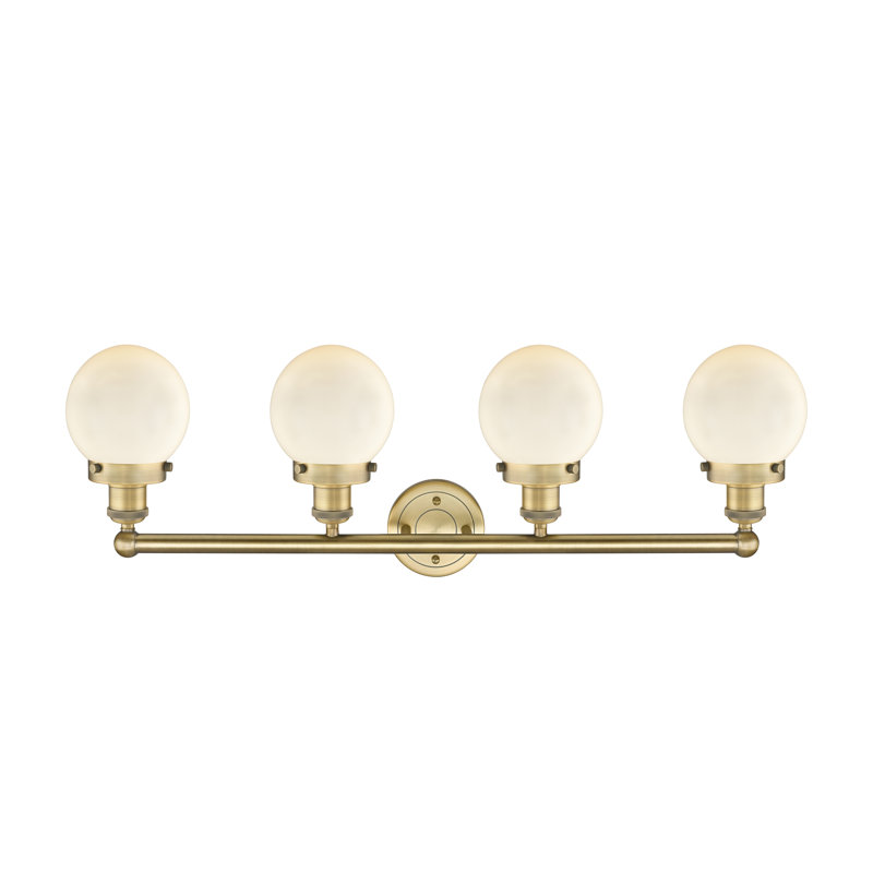 Éclairage pour meuble-lavabo à intensité variable à 4 lumières Alfonsa, Blanc mat, Laiton brossé