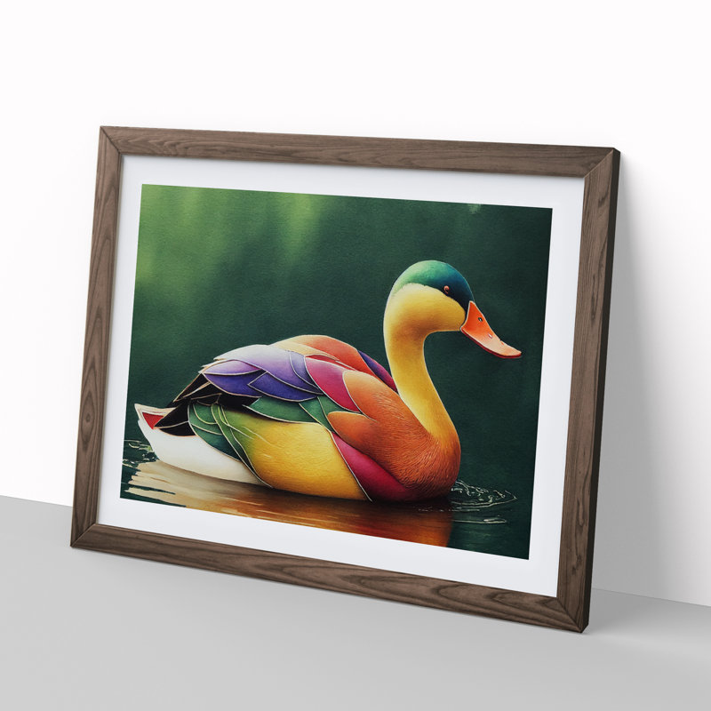 Watercolour Duck Vol.2 1 Piece Single Picture Frame Wall Art, 25cm H x 34cm W x 2cm D, Walnut Framed