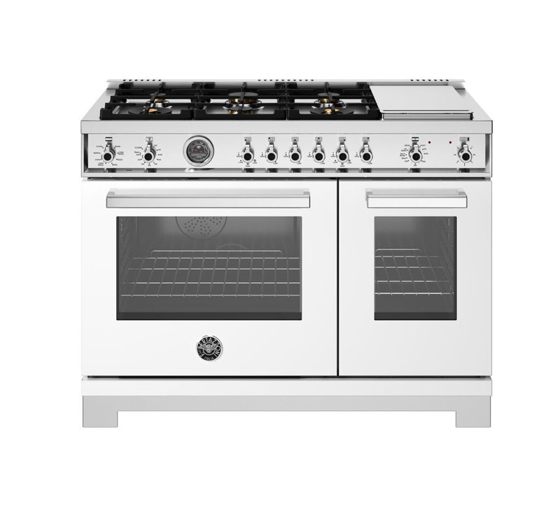 Professional Series Range 48" - 6 Brass Burners + Electric Griddle - Gas Oven, White