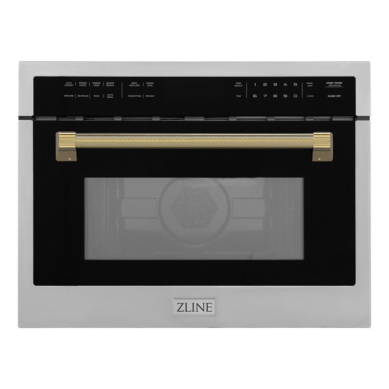 ZLINE Autograph 24 in. Microwave Oven in Stainless Steel and Polished Gold Helix Handle, Gold