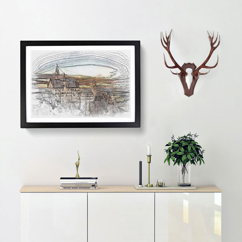 Neuschwanstein Castle in Abstract - Picture Frame Graphic Art Print, 48cm H x 65cm W x 2cm D, Black Framed