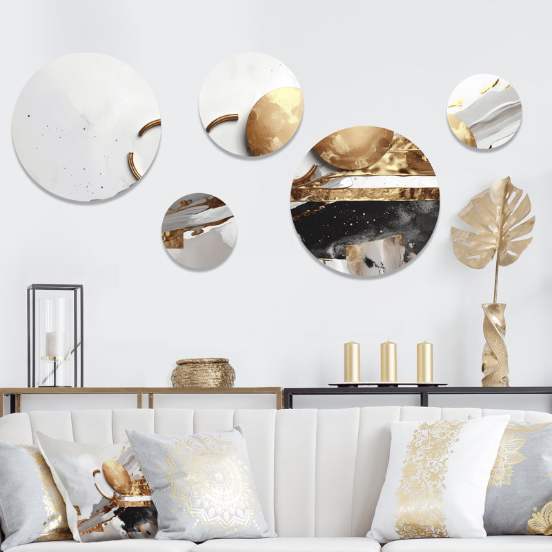Ensemble de 5 décorations murales marbrées blanches et dorées II