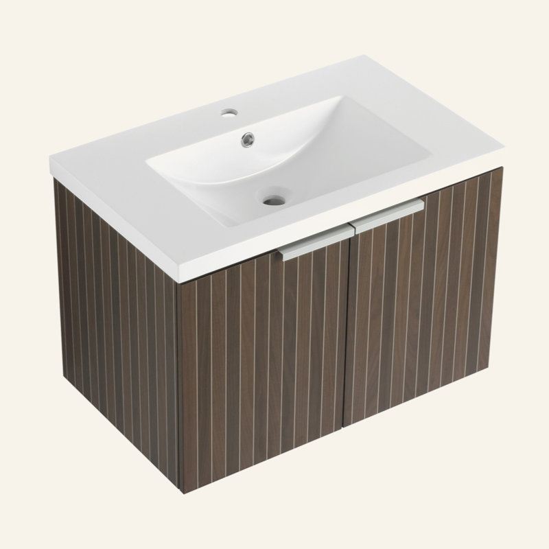 Meuble-lavabo de 30 po avec lavabo en résine, portes à fermeture douce, conception à fixation flottante
