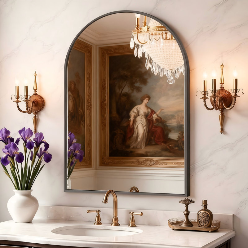Arched Aluminum Alloy Wall Mirror, HD Glass Bathroom Vanity Mirror, Modern Decorative Arch Mirror for Bedroom, Living Room, Entryway