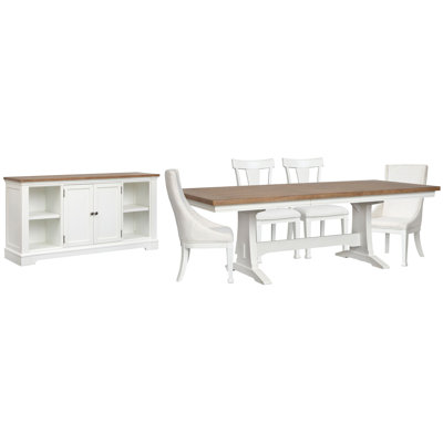 Gelinas Extendable Trestle Dining Table With 2 Side Chairs 2 Host Chairs And Credenza