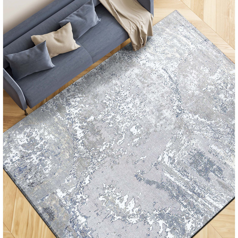 Area Rug in Beige/White/Gray, Rectangle 6' x 9'