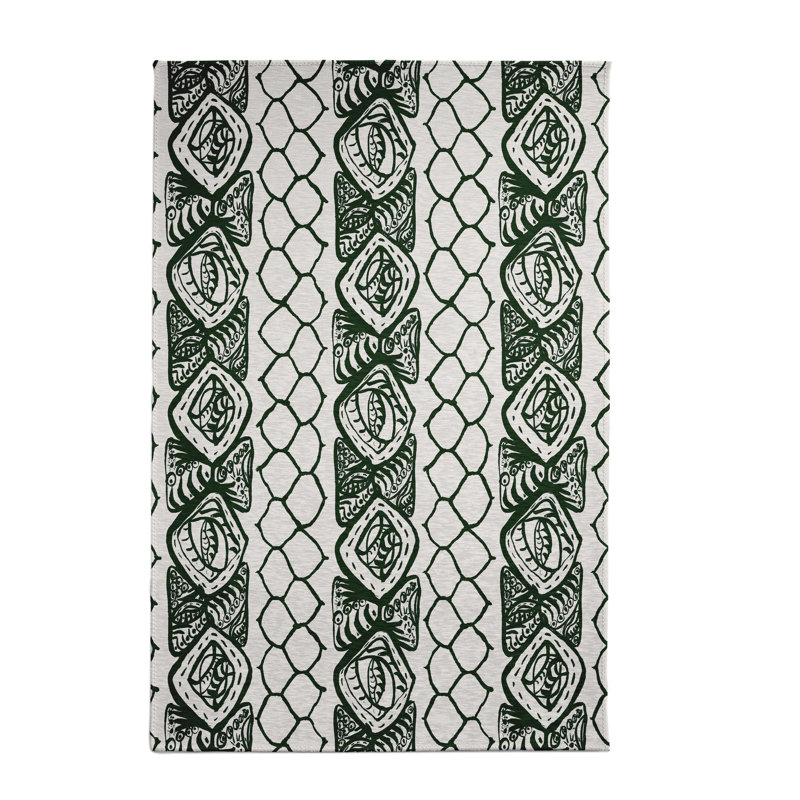Vert foncé géométrique/beige Tapis décoratif, Rectangle 2 pi x 3 pi