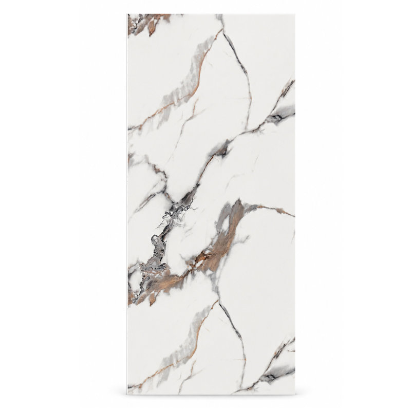 Panneau mural Falkirk Irvine III 4 pi x 9 pi UV Marble, Blanc, veines noires et dorées
