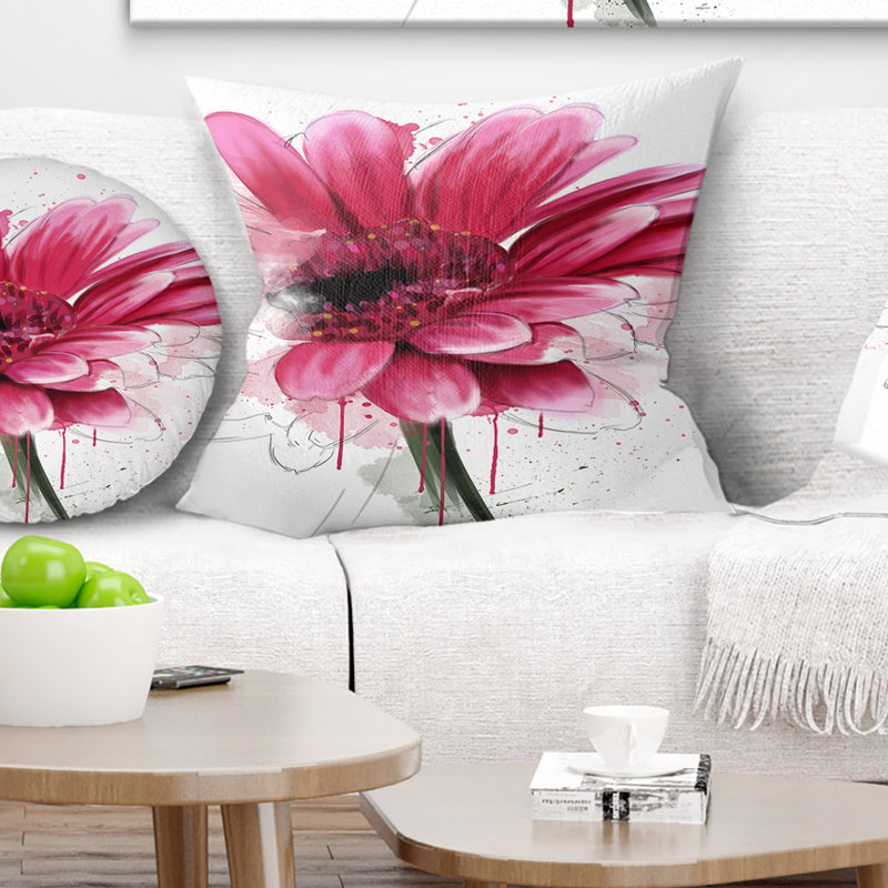 Blooming Red Flower Watercolor - Coussin imprimé floral, 18 po x 18 po, Coussin décoratif