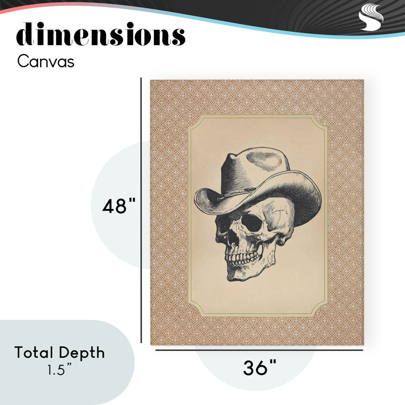 Toile de crâne de cowboy rétro, design par Arlington Prints, H 48 po x l 36 po