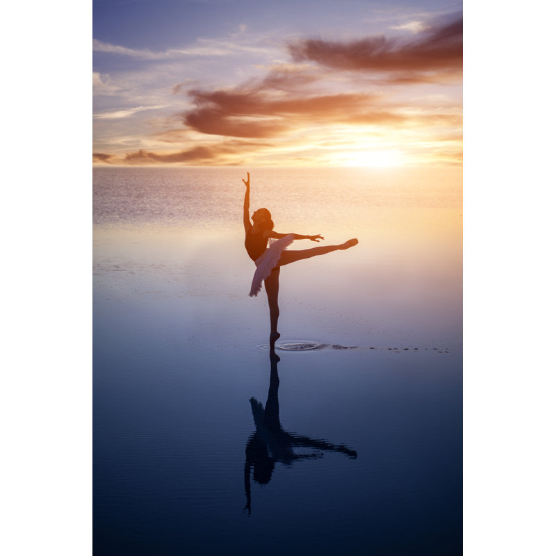 Ballerina Dancing On The Lake At Sunset - Wrapped Canvas Print, 46cm H x 30cm W x 3.8cm D