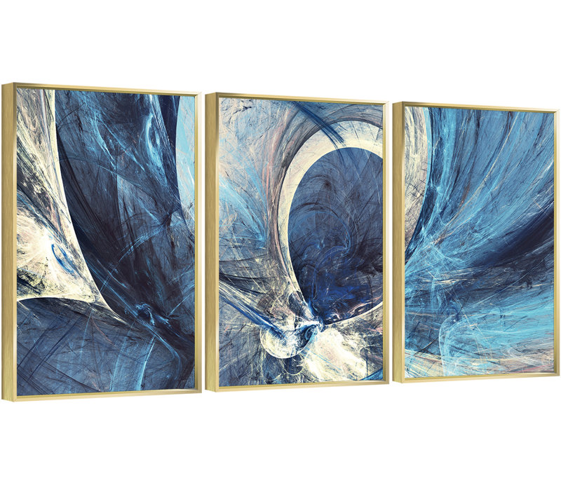 Dessin au trait encadré en aluminium - ensemble de 3 reproductions d'art encadrées sur toile dorée 3