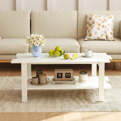Modern Coffee Table With Slatted Design & Storage – White