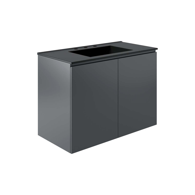 Modway Bryn 36" Wall-Mount Bathroom Vanity, Gray, Black