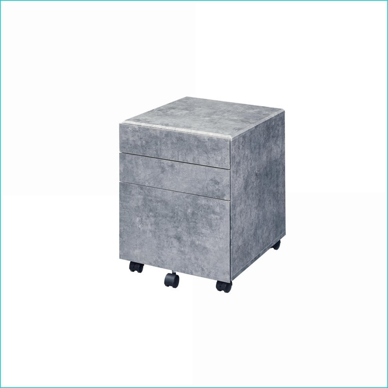 File Cabinets | Modern Slate Gray Faux Concrete 3-Drawer with Casters, Matte Silver Finish | Slate Gray | Metal,Synthetic Wood