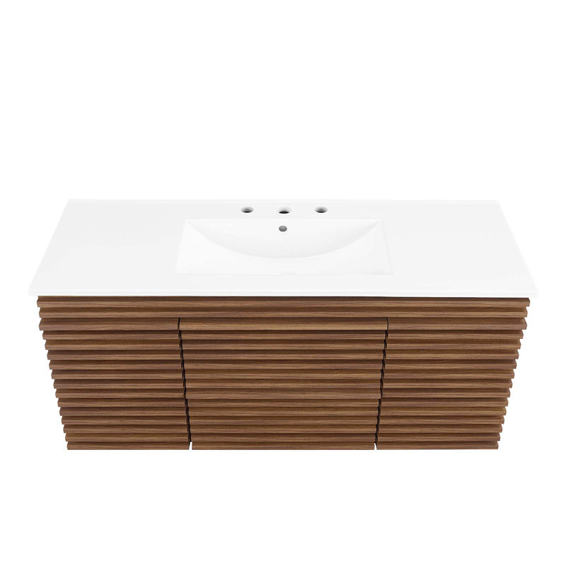 Meuble-lavabo mural 48 po Modway Render, Blanc, Noyer