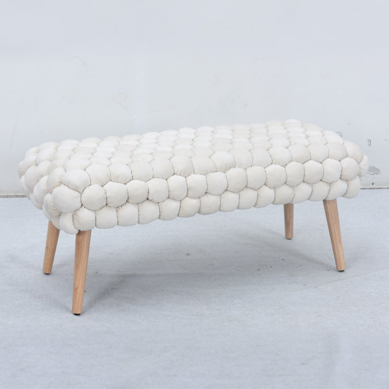 Aciel 97cm Wide Velvet Tufted Rectangle Geometric Shapes Footstool Ottoman, Cream
