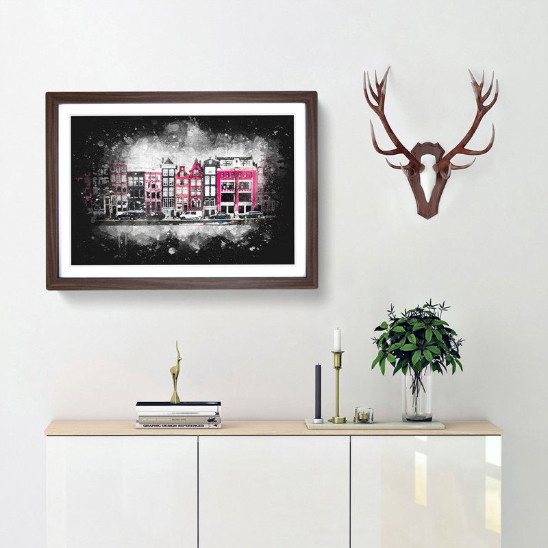 Wintertime In Amsterdam Netherlands - Single Picture Frame Print on MDF, 62cm H x 87cm W x 2cm D, Walnut Framed