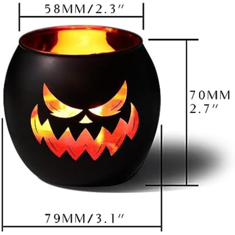 Porte-bougies noirs 6 pièces, bougeoirs lanternes Jack O Lantern, décorations d'Halloween d'intérieur pour table de cheminée
