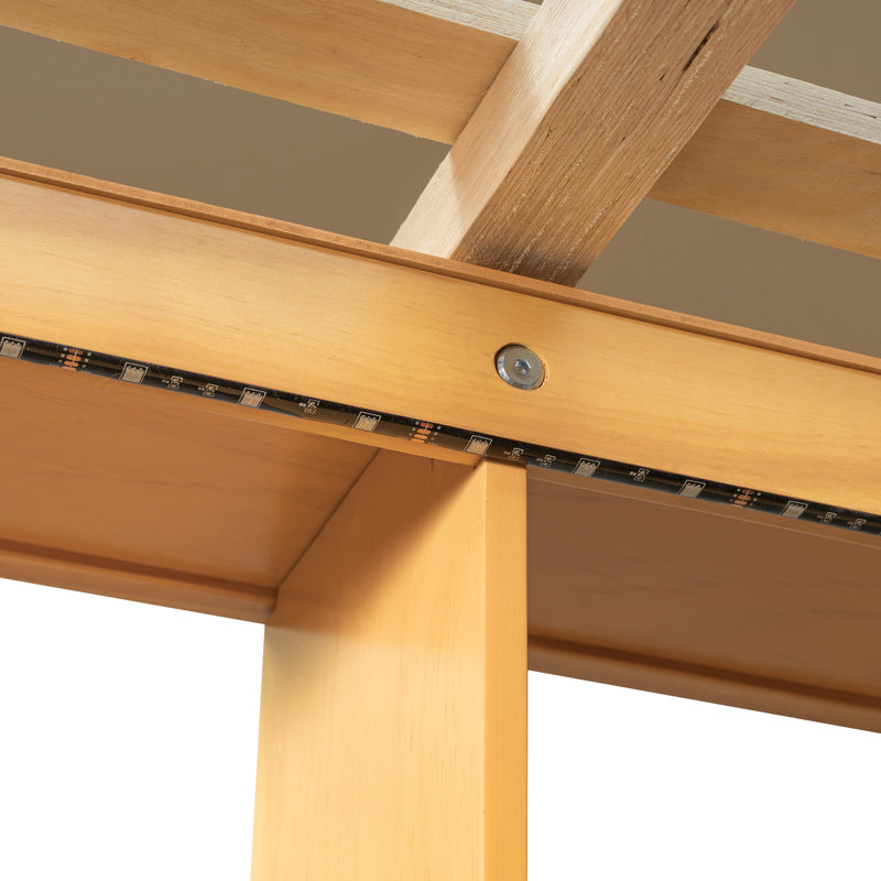 Lit mezzanine Haven Kids avec garde-corps en cuir et garde-robe intégrés, Lit simple, Naturel