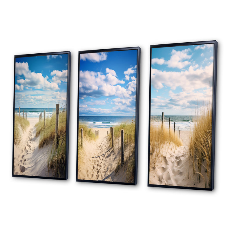 «Bath To The Ocean» 3 pièces, Cadre noir, H 32 po x l 48 po