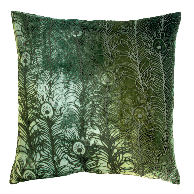 Peacock Feather Square Velvet Pillow Cover & Insert, Square 18", Evergreen