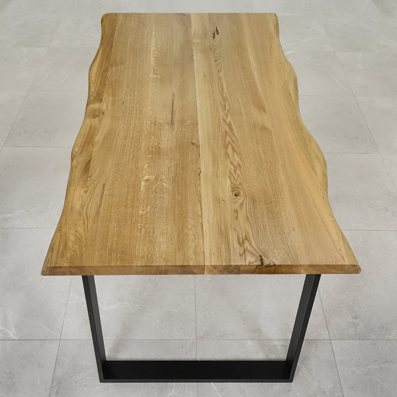 Nix Oak Unfinished Solid Wood Top Metal Base Dining Table, Natural Oil, H75 x L200 x W80cm