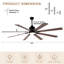 Ventilateur de plafond moderne de style ferme de 183 cm avec lumière et télécommande, moteur CC réversible à 6 vitesses, grand ventilateur de plafond industriel pour salon