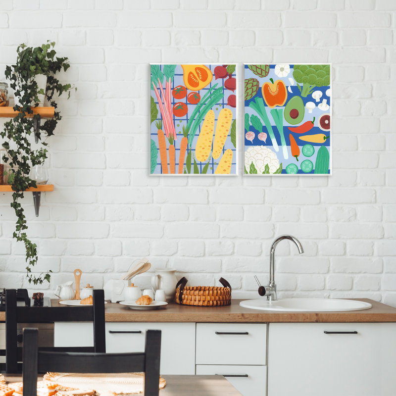 Ensemble de 2 plaques murales Bright Veggie Harvests, design par Courtney Haley