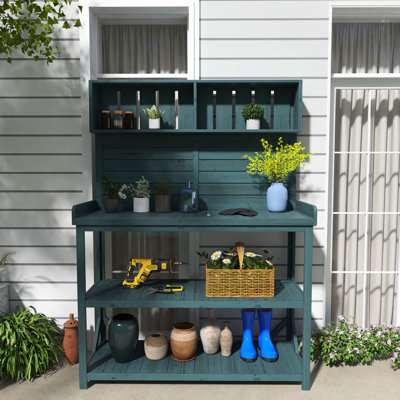 65" H Fir Wood Potting Bench Table With Shelves